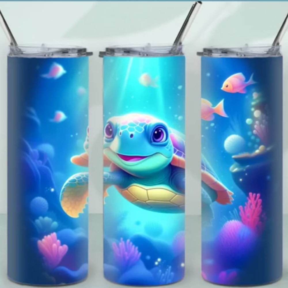 Little Turtle in the Sea Tumbler - 20oz Stainless steel Skinny Cup - w lid